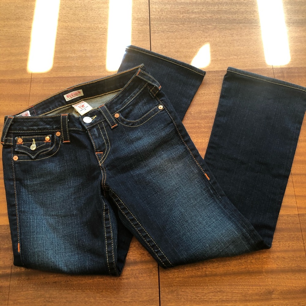 True Religion Low Rise Dark Wash Boot Cut Jeans
